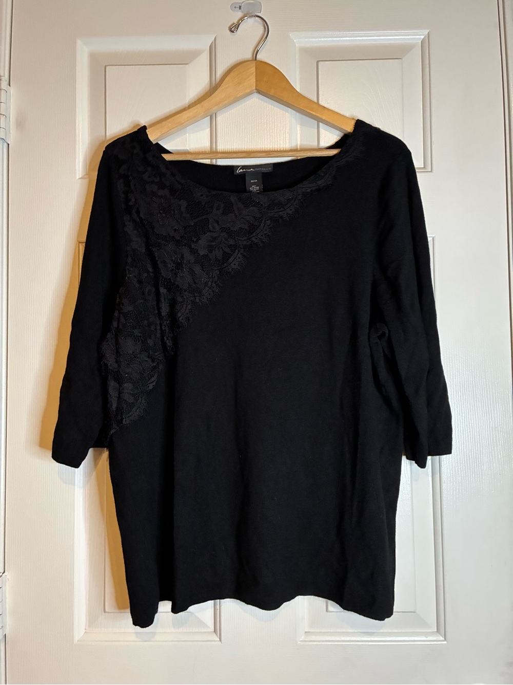 Lane Bryant Black Scoop Neck Top with Lace Shoulder